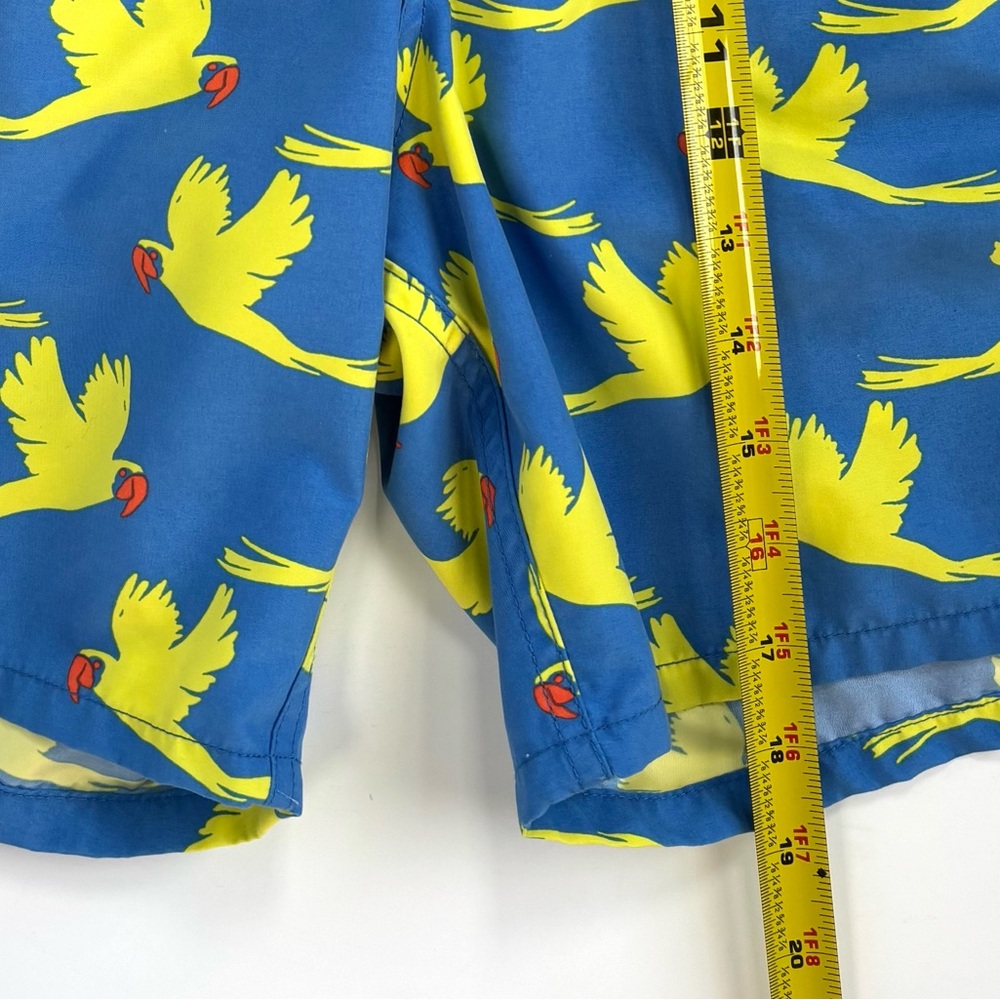 TOM & TEDDY Parrot Swim Trunks Board Shorts 7” Blue Yellow Size Large EUC - Picture 10 of 14